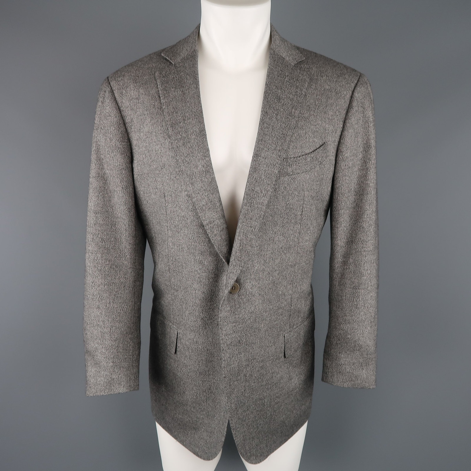 Ermenegildo Zegna 44 Grey Heather Wool Cashmere Notch Lapel Sport Coat